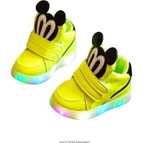 Disney Mickey kids shoes boys girls led luminous Toddler sport sneakers baby children kids casual PU sneakers