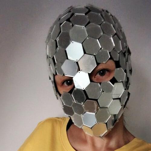 GoGo Dancer cosplay masks Costume Silver Mirror Mask Head Cover Cool Reflective Mirror Accessories Silver Mirror Costume