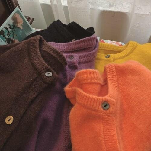 Fashion Solid Sweater Cardigan Womens 2021 Autumn Winter Single Breasted Loose Knit Bottomed Warm Crop Top Korean Causal Street