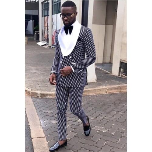 Hot spring and autumn mens latest custom design suit groom wedding ball double-breasted suit 2 sets of jacket pants