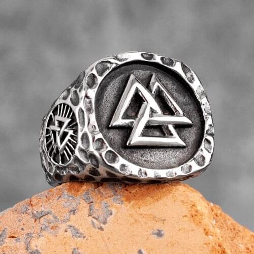 Myth Odin Triangle Symbol Viking Stainless Steel Mens Rings Vintage Simple for Male Boyfriend Jewelry Creativity Gift Wholesale