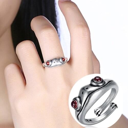 Cute Animal Frog Rings For Women Teens Girls Red Garnet Retro Frog Open End Adjustable Rings Finger Jewelry Party Lover Gift