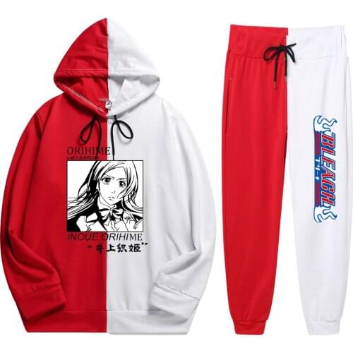 2021 Japanese Summer Anime BLEACH Print Hoodies Sweatshirt Casual Soft Patchwork Thin Hoodie+Pants Man 2 Pieces Sets men sets