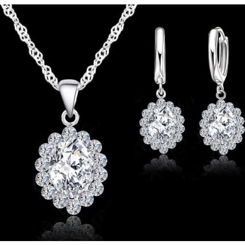 Top Quality CZ Jewelry Sets For Women 925 Sterling Silver Wedding Engagement Necklace Earring Sets Free Shipping