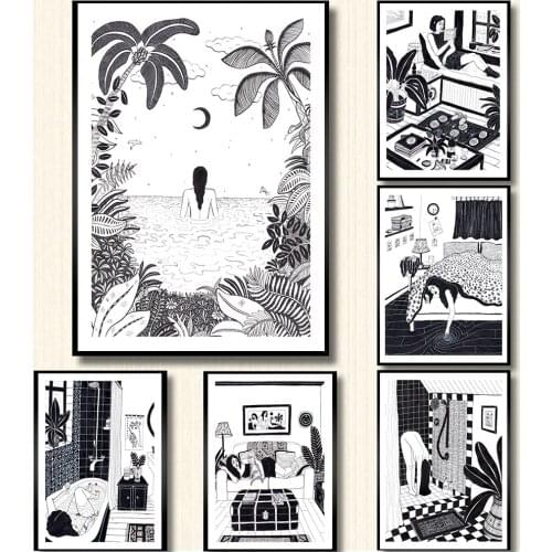 Nordic Toilet Canvas Wall Art Poster Print Funny Bathroom Quotes Art Painting Black Typography White Home Decoration Decor