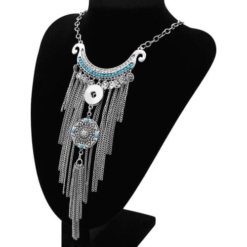 New DJ0090 Beauty Fashion Bohemian style tassel elegant Snap necklace 40cm fit DIY 18MM beauty snap buttons jewlery wholesale