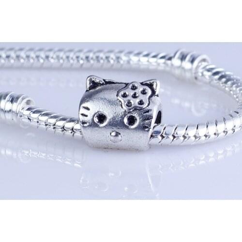 Wholesale 60pcs silver plated cat beads Big Hole Beads Fit style European Bracelet hole 4mm