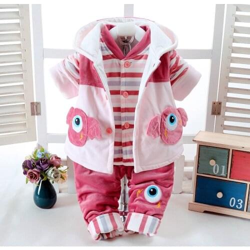 Autumn & Winter Newborn Girls Infant Babys Clothes Set Monster Design Add Cotton-Padded Thick 0-2T Baby 3 pieces/Set Clothing