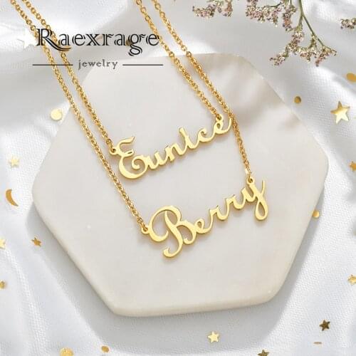 Raexrage Personalized Double Link Name Necklace for Couple love Stainless Steel Custom Letter Necklaces Wedding Gift