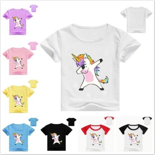 Hot Childrens Dabbing Unicorn Print Funny Printing Tees Shirts Boys Girl Summer Short Sleeve T-shirts Kids Cartoon Casual Tops
