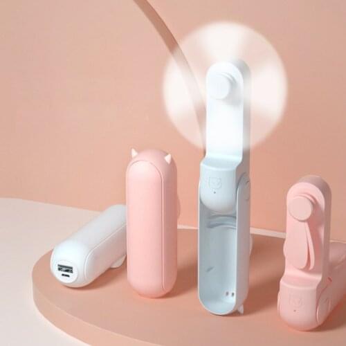Mini Fan Portable Fan 2000mAh Enduring Silent Foldable Usb Rechargeable Fan with Power Bank and Flashlight Function
