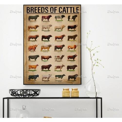 Breeds Of Cattle Poster Painting And Prints On Canvas Wall Art Picture For Living Room Cuadros Home Decor Gift Floating Frame