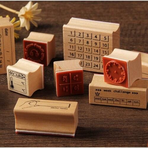 Vintage Wooden Rubber Stamps Seal DIY Time Planner Memo List Stamp for Journal Decor Scrapbooking Stationery Stamp Seal Crafts