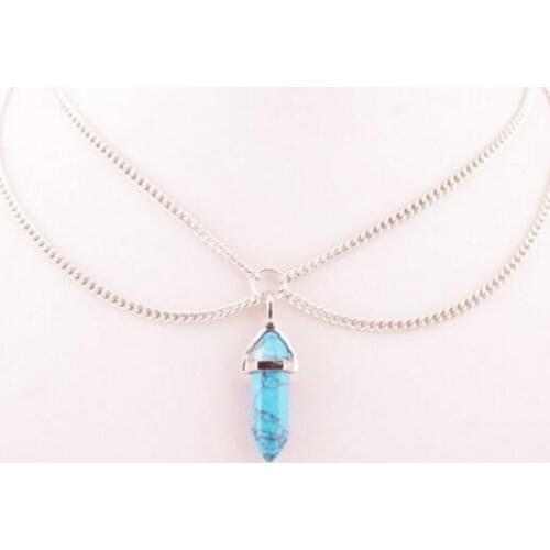 Mixed Quartz Hexagonal Column Necklace Pendant Vintage Silver Collar Bullet Crystal Statement Choker Necklace Women Jewelry S541