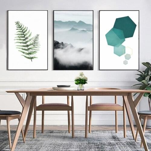 Modern Nordic Style Abstract Geometry Pattern Mount Green Leaves Posters Home Decor Canvas Painting Wall Picture For Living Room