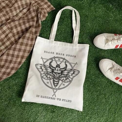 Demon Graphic Printed Punk Canvas Shopper Bag Harajuku Large Capacity Womens Y2k Bag Horror Gothic Handbag Vintage Shoulder Bag