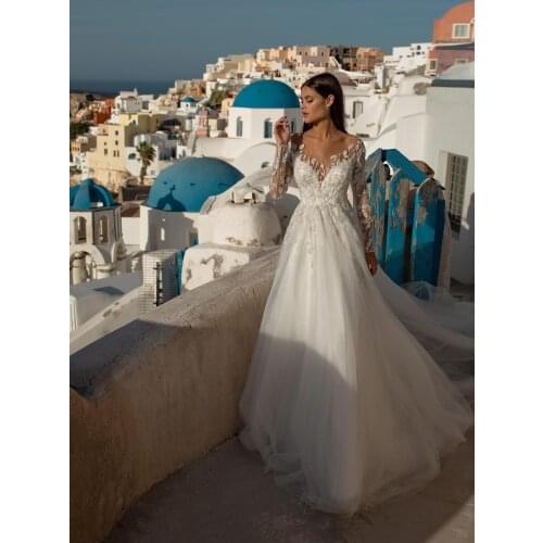 GyVintage Beading Bride Dress Lace Appliques Wedding dress Elegant Long Sleeves Wedding Gowns Vestido De Casamento