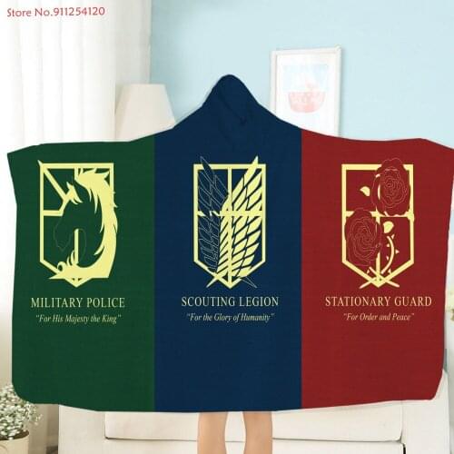 Attack On Titan Hoodie Plush Throw Blanket Anime Series Adult Kids Wearable Blanket on Sofa Bed Travel Outdoor Office Blanket