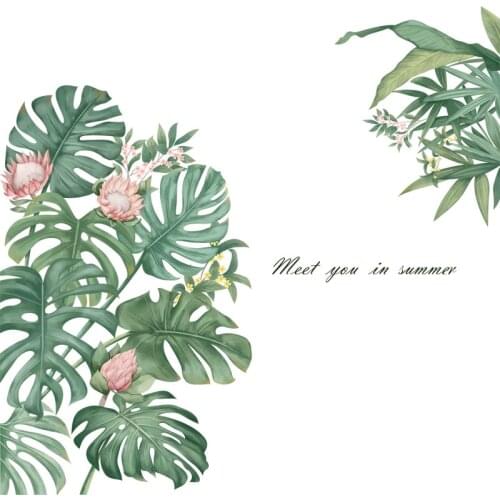 Tropical Green Plants Monstera Leaf Wall Decals, DIY Wall Art Decor Home Decoration for Living Room TV Background