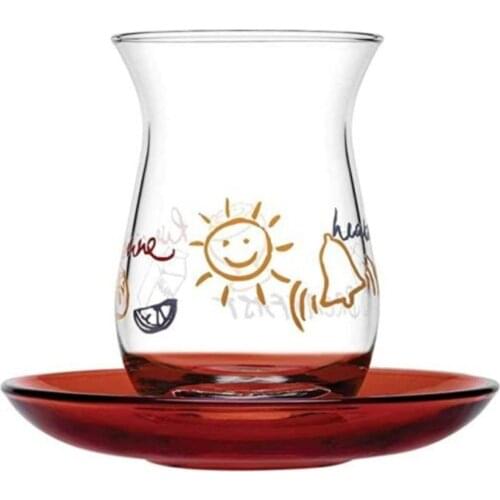 Turkish Tea Cup Pasabahce Rise & Shine Tea Set Kit 6 Piece Traditional Turkish Tea Design Cup Tea and Coffee set