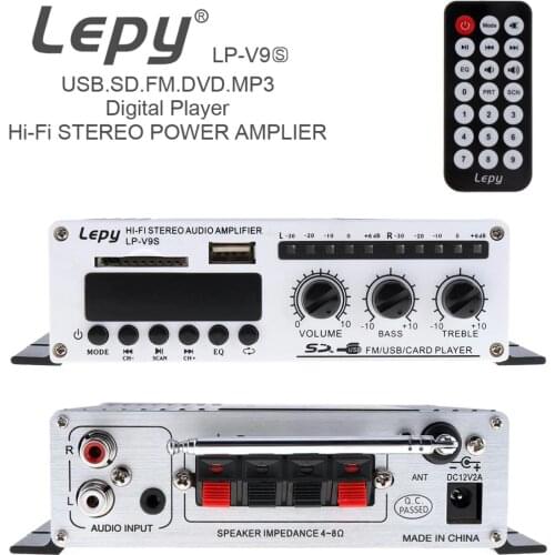 V9S 2CH 20W x 2 Bluetooth HI-FI Digital Audio Player Car Amplifier FM Radio Stereo Player Support SD / USB / DVD Input