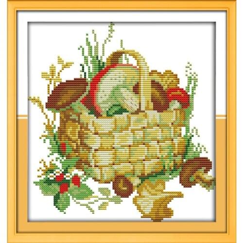 Everlasting Love The Mushroom Basket (2) Chinese Cross Stitch Kits Ecological Cotton Fabric DIY Christmas Decorations For Home