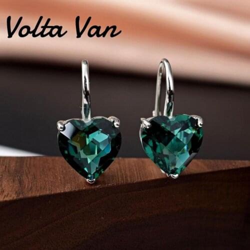 Volta Van Drop Earrings 925 Sterling Silver Pendientes Plata Green Crystal Heart-Shaped Elegant 2021 New Fine Jewelry Trendy