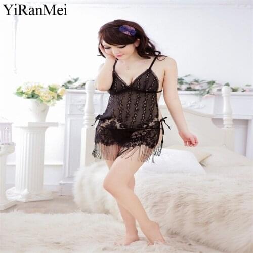 YiRanMei Plus Size Sexy Lingerie Lace Transparent Haltter Babydoll Teddy Women Underwear Female Erotic Lingerie Sexy Costumes Ni