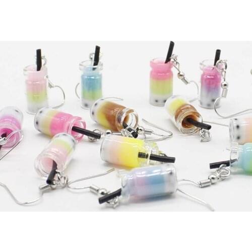 Pearl Milk Tea Cup Womens Fun Earrings 2021 Trendy Fashion Party Mini Food Harajuku Cool Earrings Hanging Aesthetic Jewelry