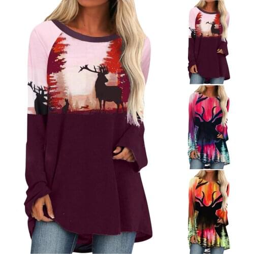 Women Long Sleeve O-Neck Loose Pullover T-shirt Casual Retro Personalized Animal Pattern Splicing Printing Spring Autumn Shirt