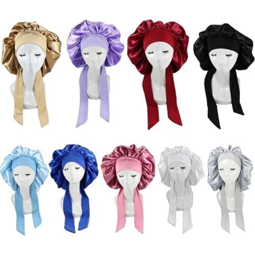 1 Piece Girls Women Polyester High Elastic Night Sleeping Shower Cap Hair Bonnet Hat Head Cover Satin Turban