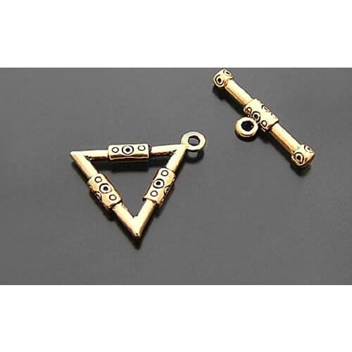 18172)10PCS Triangle:21x19MM Antique Gold Color Zinc Alloy Triangle O Toggle Bracelets Clasps Jewelry Findings Accessories