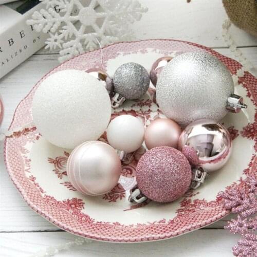 24Pcs Christmas Balls Hanging Snowflake Pendants Christmas Decorative Pendants Drop Christmas Ornaments Party DIY Supplies(Pink)