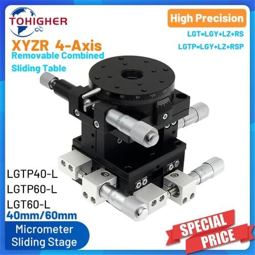 4Axis High Precision XYZR 40mm 60mm Micrometer Left Combined Linear Stage Manual Mini Displacement Platform for Machine workshop