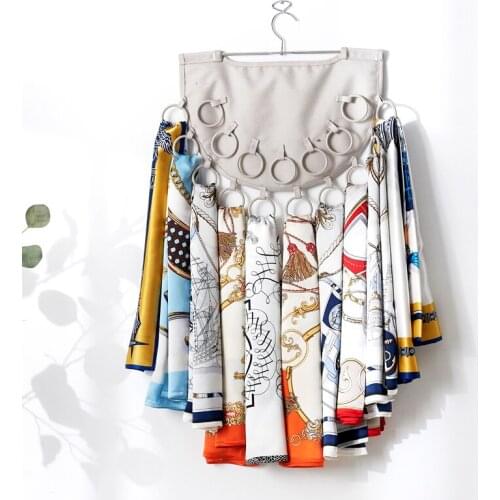 6 Pockets Hanging Organizer 17 Holes Scarf Hanger Neck Tie Belt Hanger Jewelry Storage Bag Wardrobe Closet Organizer with Hooks