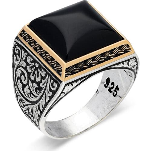 925 Sterling Silver Ring For Man Real Pure Onyx Ruby Lapis Tiger Eye Agate Turquoise Stones Handmade Turkish Jewelry