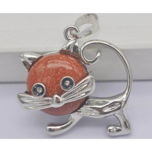 Golden Sandstone Stone GEM Pendant Lovely Cat Animal Jewelry For Gift S3232