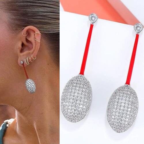 Brand 2021 NEW High Quality Luxury Trendy Red Shiny Pendant Earrings Female Charm Earring For Women Bride Wedding Jewelry