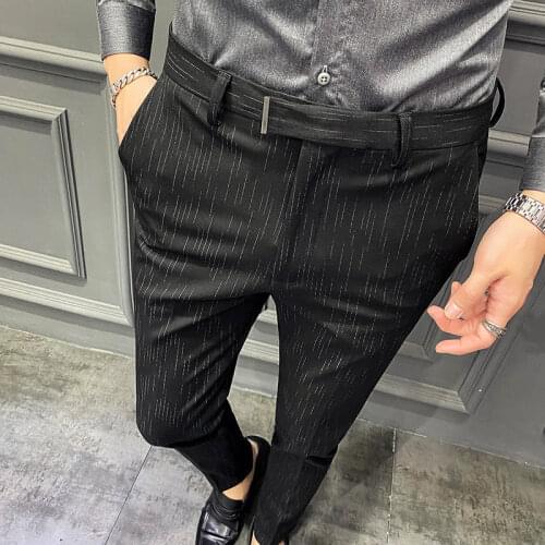 Spring Autumn New Men Casual Pants Korean Slim Stripe Suit Pant Black Blue Dress Pants Perfume Masculino Formal Pants For Men 42