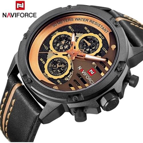 Luxury Brand NAVIFORCE Fashion Mens Quartz Sports Watches Man Leather Hollow Face 24 Hour Date Clock Men Waterproof Wrist watch