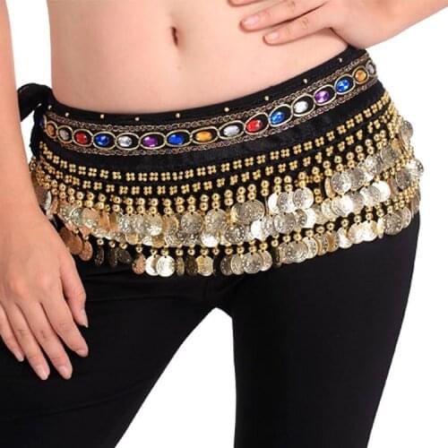 Colorful Sequin Belly Dance Hips Scarf Velvet 248 Coins 3 Layer Female Belly Dance Waist Chain Indian Costumes Waist Belt 89