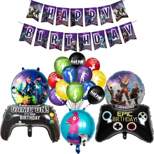 Fortnition Party Decoration Shooting Game Alpaca Banner Happy Birthday Party Decor Gamepad Baloon Number Balloon Kids Toy Favors
