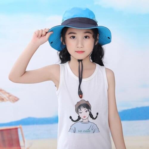 Kids Girls Summer Sun Hat Wide Brim UV Protection Bucket Cap Outdoor Wide Brim Foldable Safari Fishing Cap
