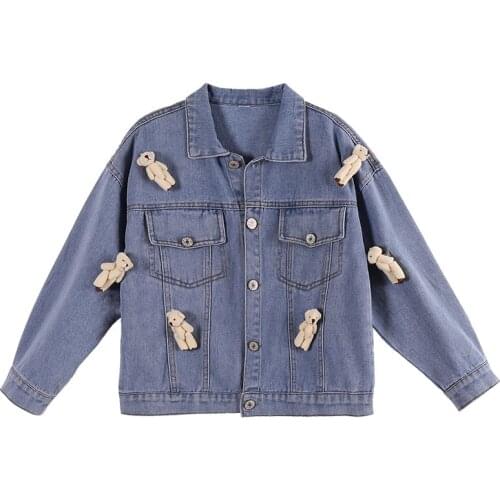 Childrens Jeans Coats For Baby Toddler Kids Cute Cartoon Bear Solid Cowboy Denim Jackets Teenage Girls Autumn Casual Clothes 16