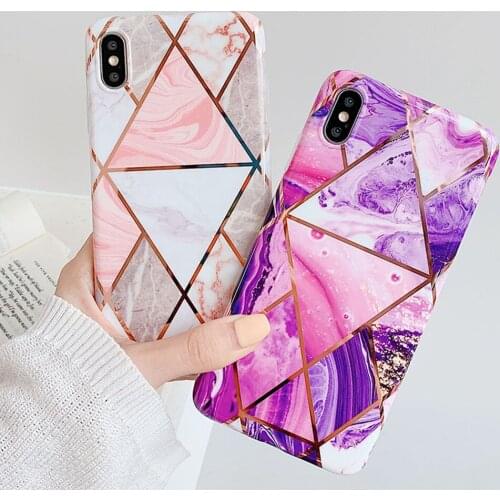 Geometric Marble Phone Cases For iPhone XR XS MAX 7 8 Plus 12 11 Pro Max 6 6S Plus X IMD Electroplated Soft Silicone Back Cover