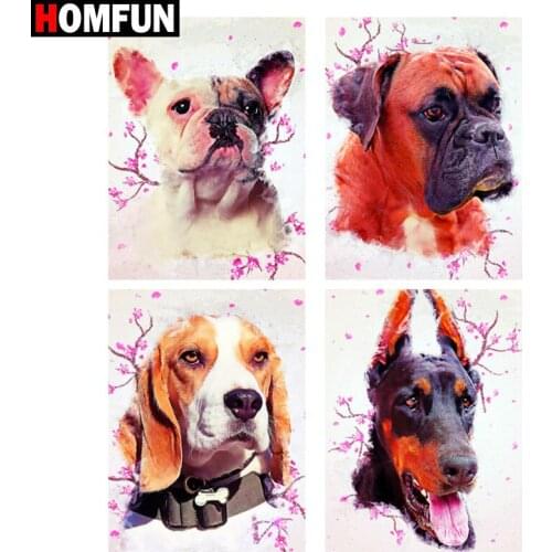 HOMFUN 5D Diamond Pattern Rhinestone Needlework Diy Diamond Painting Cross Stitch "Dog plum canine" Diamond Embroidery