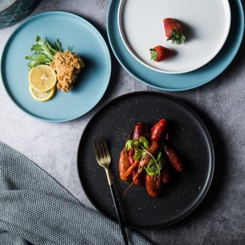 Ceramic Dinner Plates Beef Flat Plate Tableware Round Solid Color Dessert Dish Simple and Creative Salad Cutter Dishes 1PC