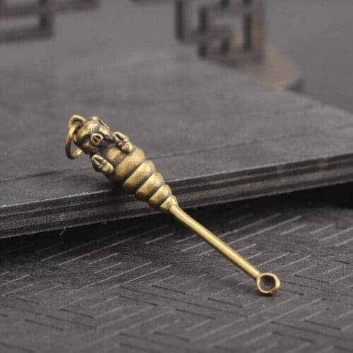 Chinese old Antique Collectible Brass Zodiac pig Earpick Key buckle Pendant