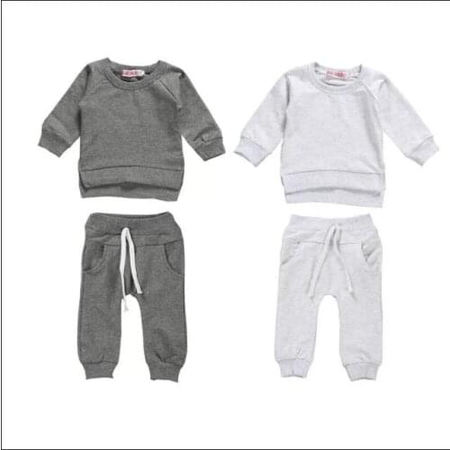 2pcs Baby Clothes Set Autumn Long Sleeve Sweatshirt For Boys Solid Gray White Long Pants Tracksuits For Boys Outfits Newborn Set