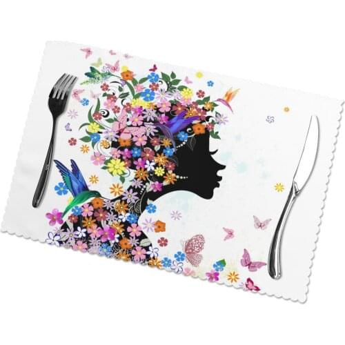 Table Mats Drink Coaster Table Placemats Flowers Girl Coffee Mug Cup Coasters 6 PCS Non-slip Pads
